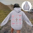 thumbnail image 2 of Hoodie Women Fall Vintage Bow Print Hoodies Oversize Long Sleeve Graphic Sweatshirts Trendy Preppy Tops Drop Shoulder Design Streetwear Women's Sweatshirt Grey M, 2 of 7