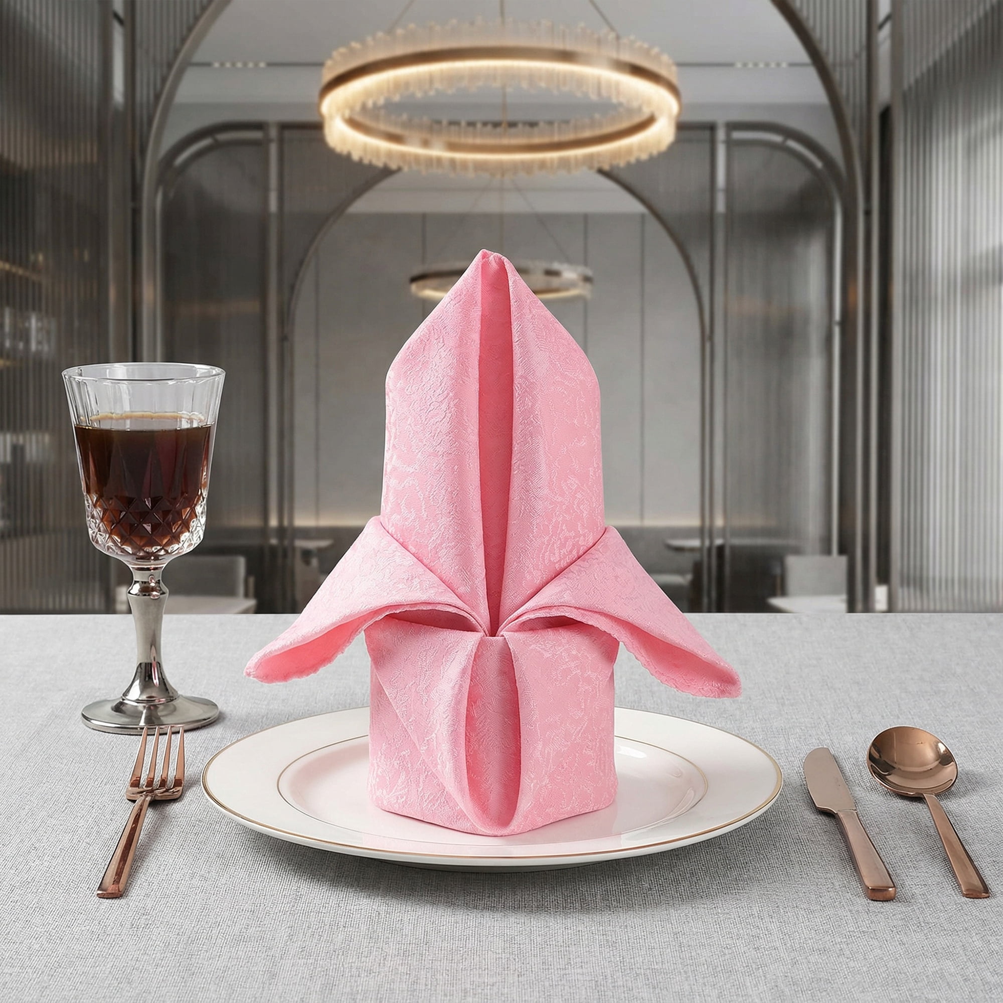 Unique Bargains 12Pcs Reusable Party Cloth Napkins Pink 19x19inch