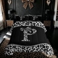 thumbnail image 2 of Meiyoeat Leopard Print Bow Diamond King Size Comforter Sets for Women Girls, Fashion Black White P Letter Bedding Sets, Black Reversible, 3-Piece, 2 of 6