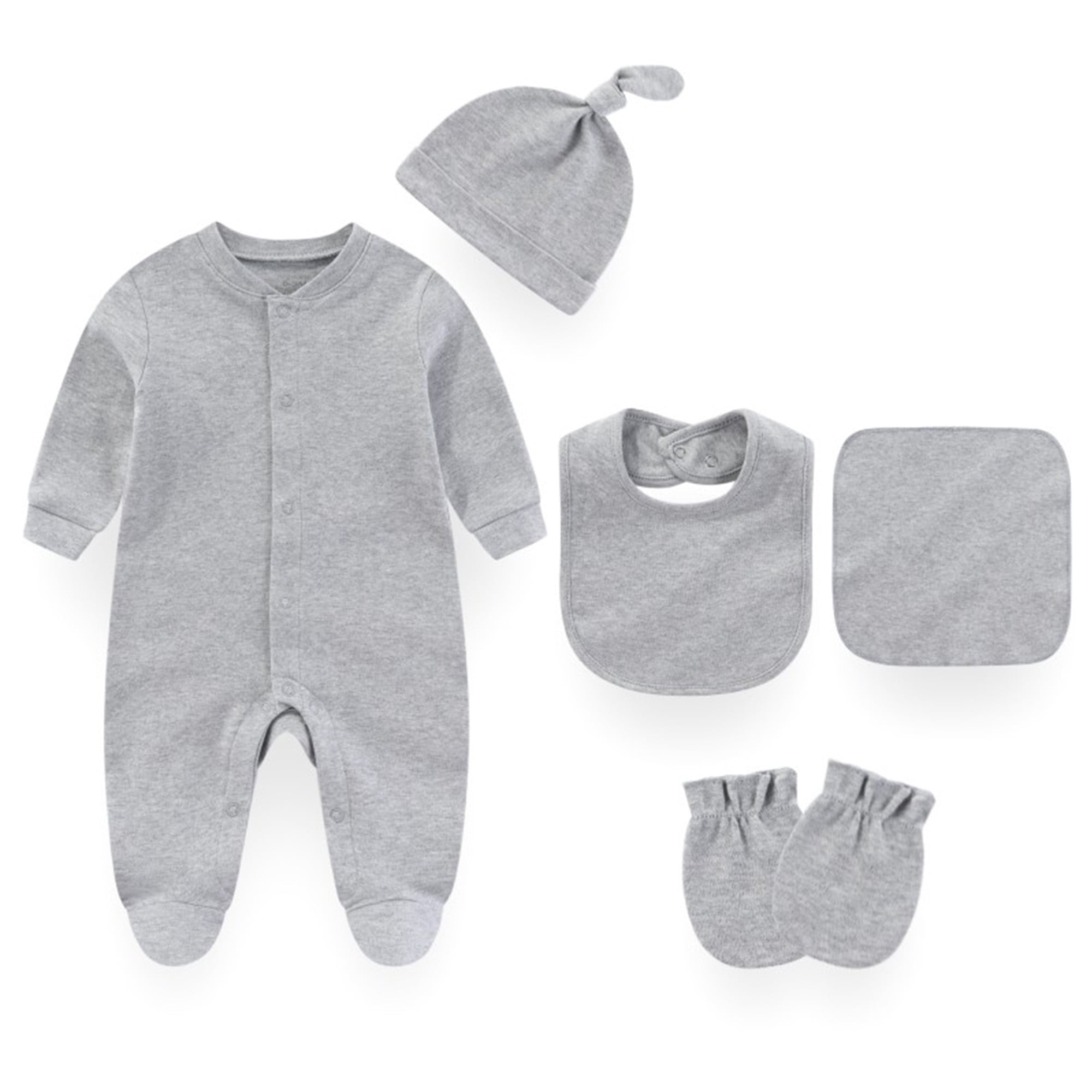 Zavbaby Baby Boy Girl Cotton Solid Color Layette Set Gift,5-Pack,Sizes 0-12M