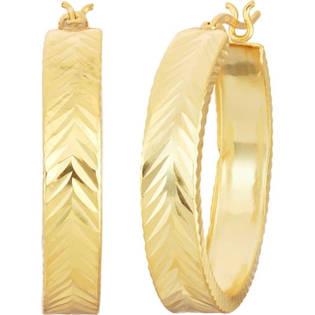 18kt Gold over Sterling Silver 30mm x 6mm x 2mm Diamond-Cut Hoop Earrings