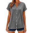 thumbnail image 2 of Plaid Shirts for Women Button Down Shirt Lapel Neck Casual Loose Womens Summer Tops, 2 of 8