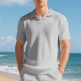 thumbnail image 2 of Men's Waffle Knit Polo Shirt Short Sleeve Collared Casual T-Shirt Comfortable & Breathable For Summer Daily Wear Stylish Tops,Light Gray,XL, 2 of 6