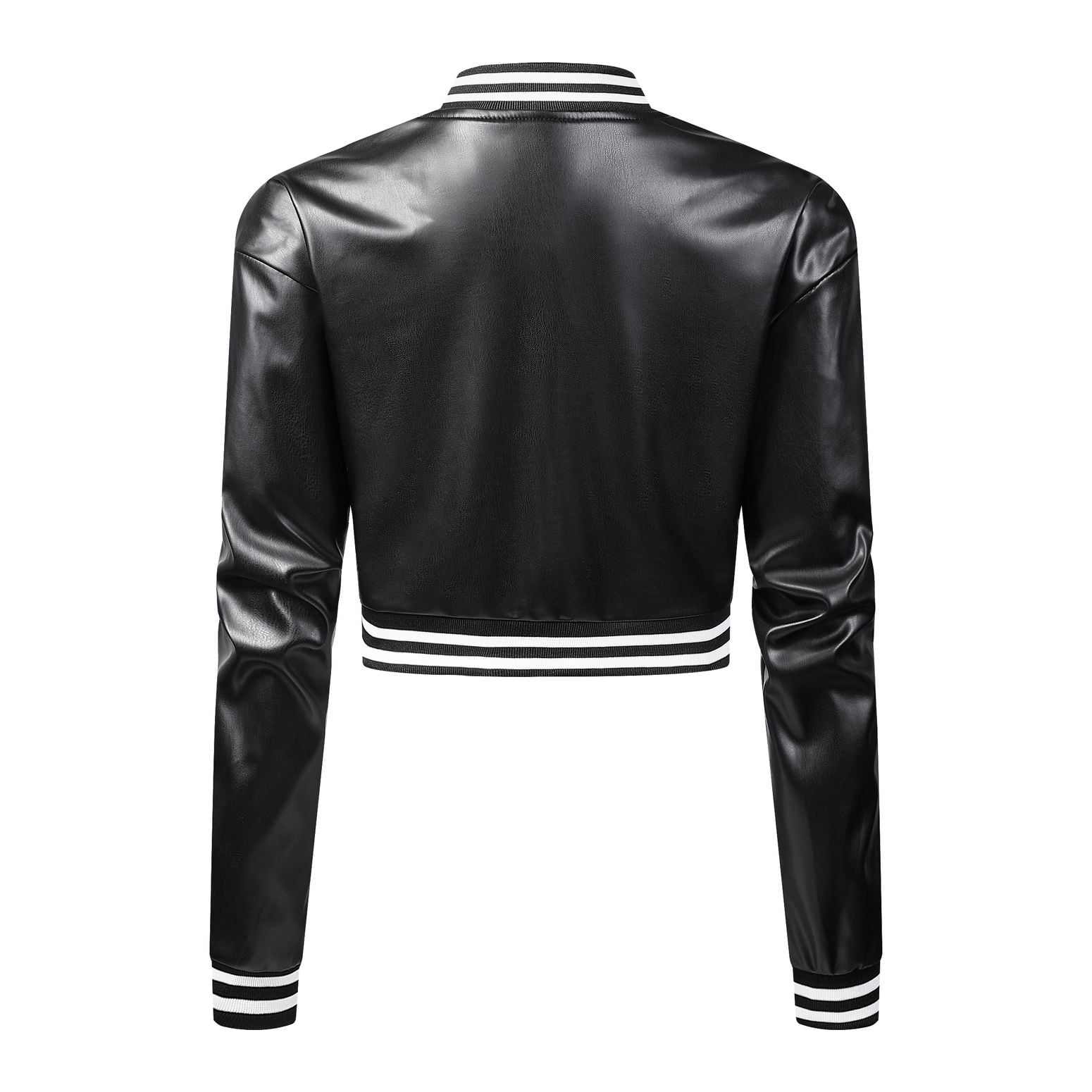 Jdlsppl Women's Cute Crop Coat Faux Leather PU Jacket Long Sleeve Vintage Fitted Fashion Cropped Top Black X-Large