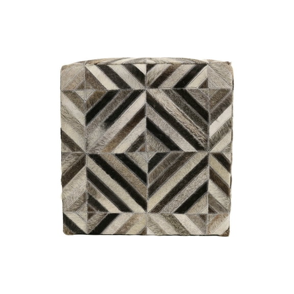 Home&Manor Almeria 16" Cowhide Leather Cube Pouf