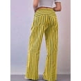 thumbnail image 3 of Women Drawstring Striped Pants Loose Wide Leg Trousers Casual Low Waist Pants Comfy Lounge Pants with Pockets Yellow XXL, 3 of 5