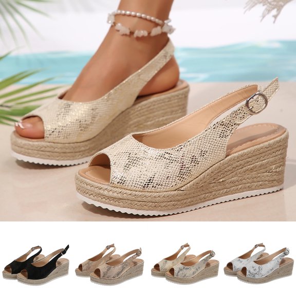 Wedges Shoes for Women Open Toe Ankle Strap Platform Dressy Casual Sandals Travel Slides White 9.5(43)