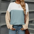 thumbnail image 5 of ATOYSOY Women's Retro Color Block Pullover Workout Long Sleeve Tees Fall Winter Casual Cotton Shirts Crew Neck Sweatshirts Outwear Fashion Loose Tops Blue L, 5 of 7