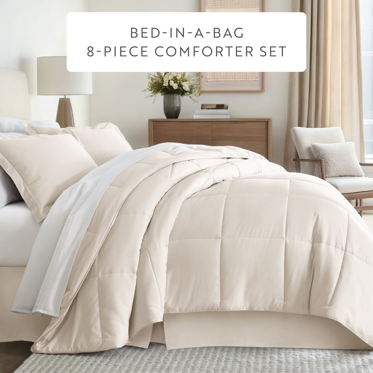 Bedsure Full Size Comforter & Sheet Set - All-Season Down Alternative Duvet Insert With Ultra Soft Sheets, Beige