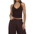 thumbnail image 3 of Women'S Spaghetti Strap V-Neck Ribbed Tank Tops for Women Slim Fitted Camisole Basic Shirts Chocolate M, 3 of 7
