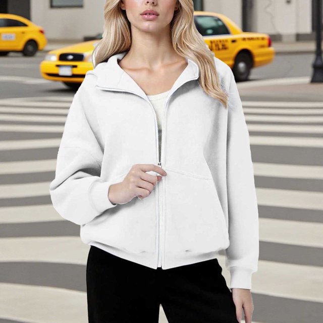HongQid Hoodies for Women Soft Zip Up Hooded Long Sleeve Casual Oversized Sweatshirt Hooded Tops