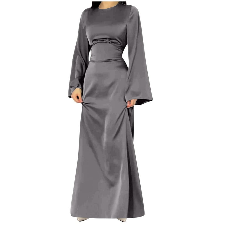 Eiyaclvo Women's Silk Satin Long Dress Elegant Floral Maxi Dresses