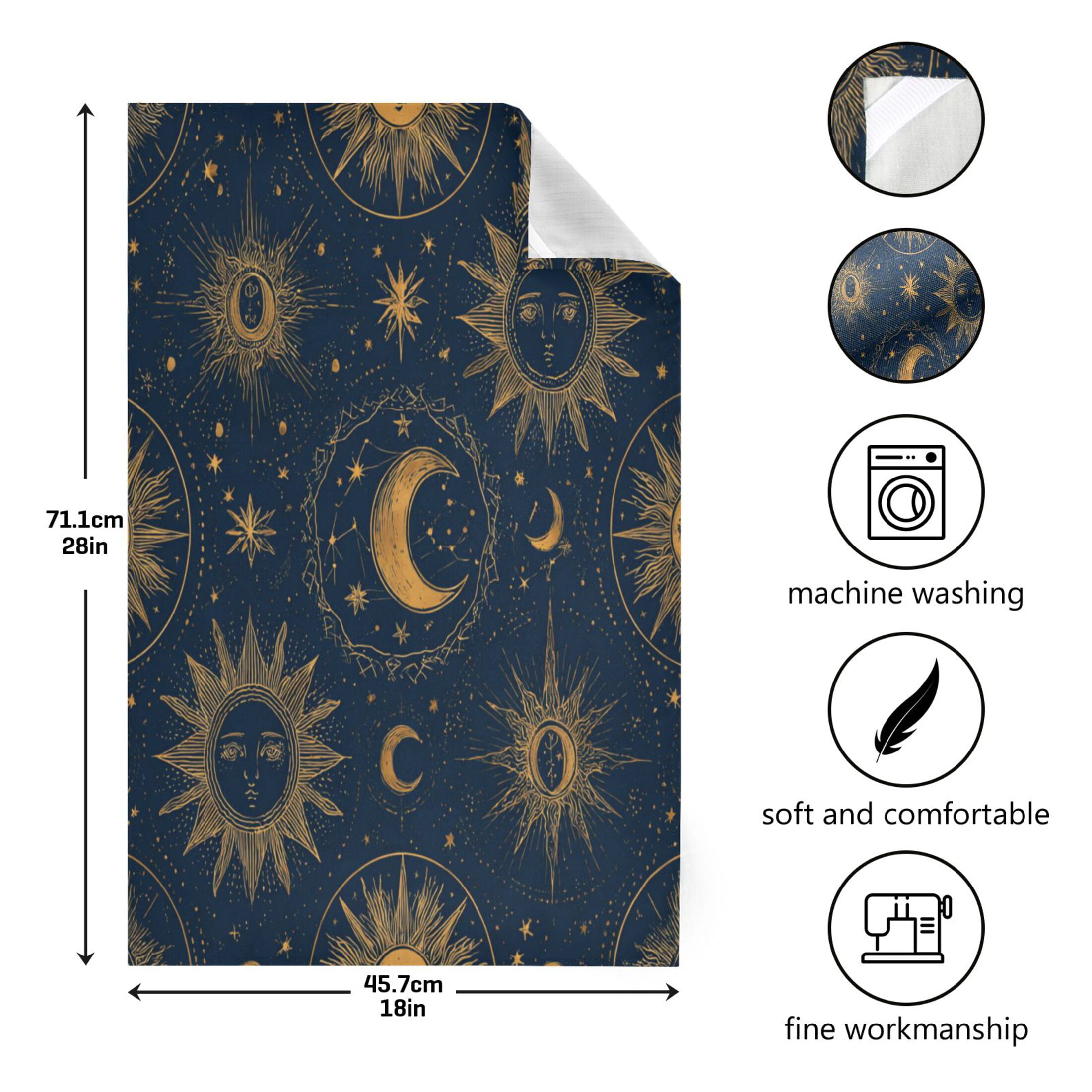 Qxltty Celestial Sun Moon Kitchen Towels 28 x 18 Inch Set of 6 Soft Cotton Linen Feel Dish Towels with Hanging Loop for Drying, Cleaning & Decor
