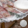 thumbnail image 3 of Pink Christmas Table Cloth, Round Fitted Tablecloths with Elastic Edge, Winter Town Snowflake Xmas Tree Wipeable Waterproof Table Cover for Kitchen Wedding 36-44 Inches, 3 of 3