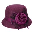 thumbnail image 2 of Church Hats for Women Wide Brim Fedora Hat Vintage 1920s Style with Floral Decor for Wedding Party and Special Occasions Wine One Size, 2 of 3