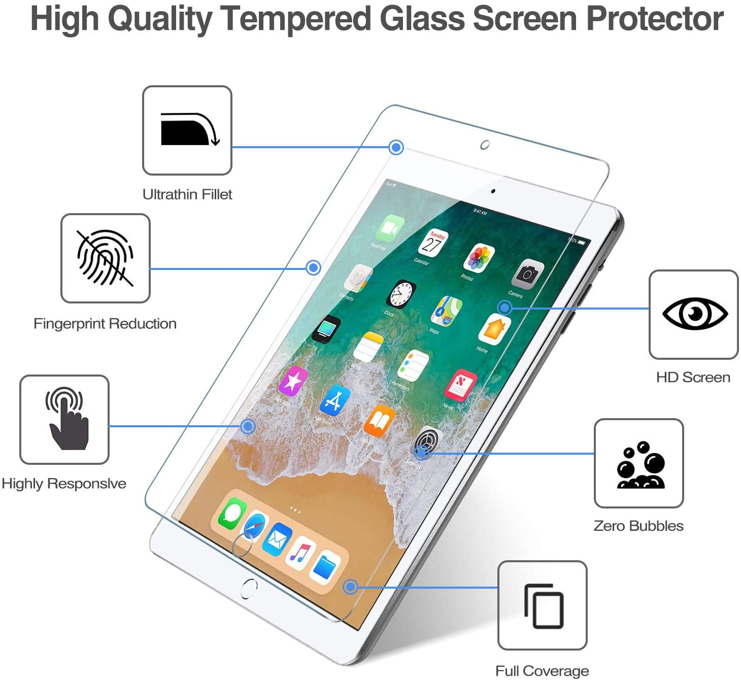 3rd Gen 10.5 2019 / iPad Pro 10.5 2017 Screen Protector Tempered Glass Screen Film Guard ProCase iPad Air 
