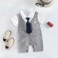 thumbnail image 2 of NOKIO Baby Boy Girl Short Sleeve Romper, Boys' Striped Bodysuit Baby Boy Gentleman White Shirt Vest Bowtie Tuxedo Jumpsuit Overall Romper Boys' Coverall With Reinforced Knees, 2 of 9