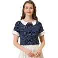 thumbnail image 1 of INSPIRE CHIC Blouse à Manches Courtes Col Contrasté pour Femmes, Pois, Saint-Valentin, Bleu Foncé L, 1 of 5