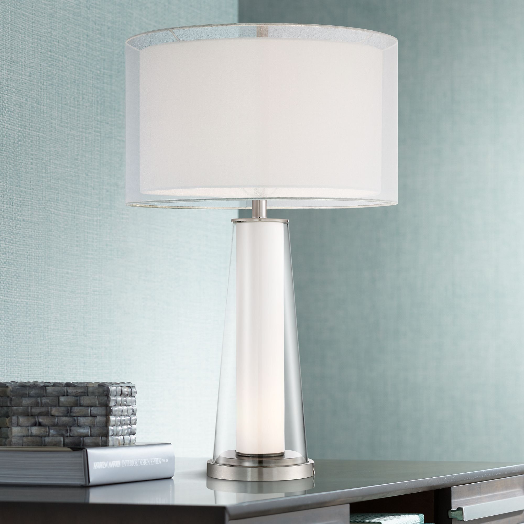 360 Lighting Modern Table Lamp with Nightlight Frosted Glass Inner
