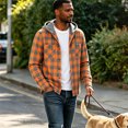 thumbnail image 6 of Dweltoz Men's Plaid Flannel Hoodie Shirt Fashion Casual Long Sleeve Button Up Jacket with Pocket Fall to Winter,Saffron XL, 6 of 6
