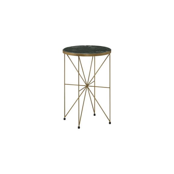 Round Accent Table Gold & Green Marble Top - Modern Side Table for Living Room & Bedroom
