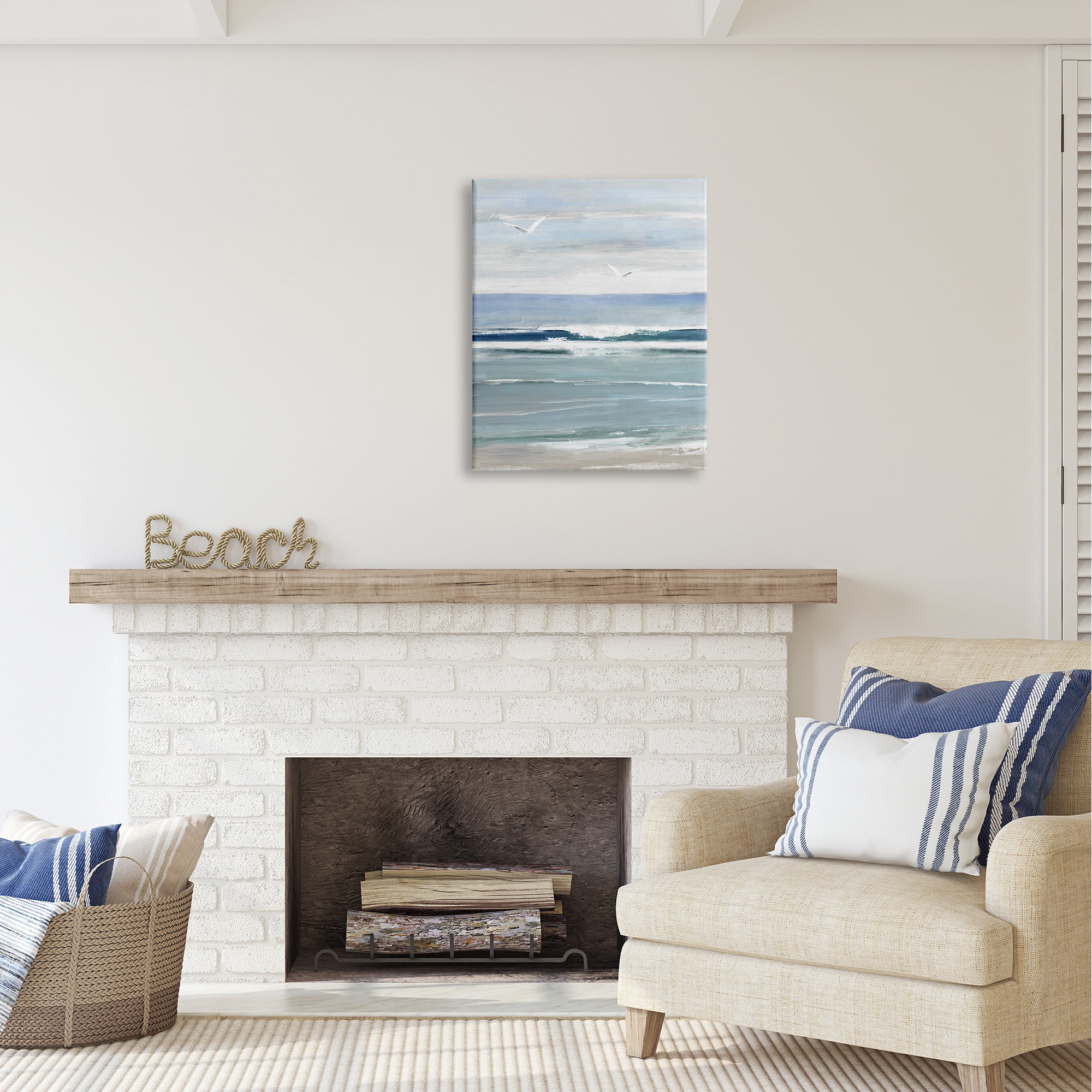 Stupell Industries Rolling Waves & Seagulls Nature Painting Gallery Wrapped Canvas Art Print Wall Art, 24 x 30