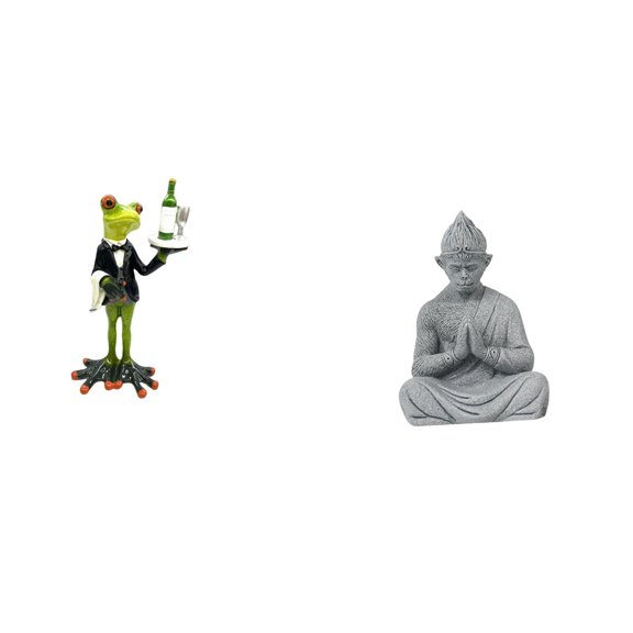 CarpNettore Frog Waiter and Monkey Buddha Statue Creative Animal Sculpture Decorative Figurine for Tabletop Fireplace Entrance Shelf Birthday Gift Hotel Patio Backyard