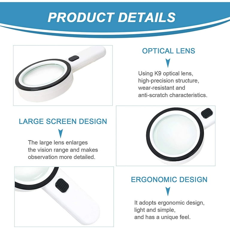 10X Magnifying Glass Light Jumbo Handheld Magnifier Large LED Illuminated  Lens