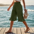 thumbnail image 6 of Cotton Linen Pants Women Summer Casual Pull on Wide Leg Drawstring Elastic Waist Petite Ruffle Hem Capri Pants with Pockets Army Green 3XL, 6 of 7