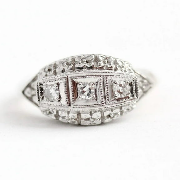 Art Deco Three Stone Wedding Ring, 2.2 Ct Simulated Round Brilliant Cut Diamond, 14K White Gold Plated, Pave Set Vintage Women's Ring, Promise Proposal Anniversary Ring For Birthday Gift's