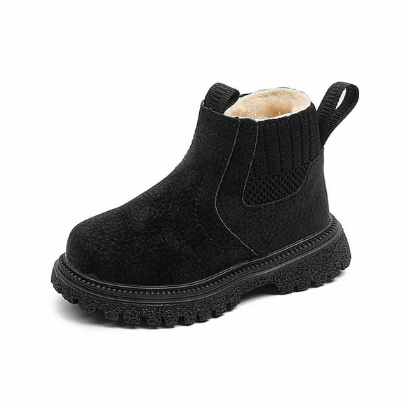 Autumn Leather Combat Pull On Boots （Toddler/Little Kids） Children Winter Ankle Boots,Color:Black,Size:3-3.5 Years