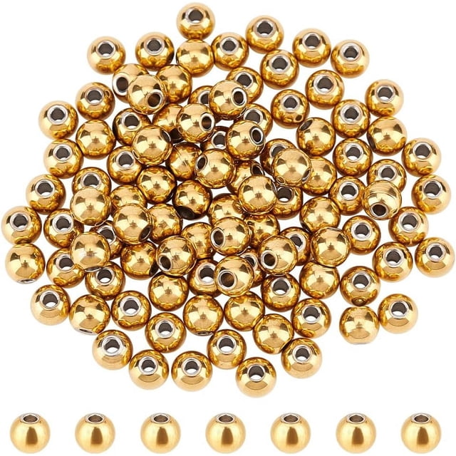 100 cuentas redondas de acero inoxidable 304 de 4 mm, espaciadoras de metal, cuentas doradas, cuentas sueltas lisas