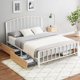 thumbnail image 1 of Oak tamaño completo size almacenamiento cama de plataforma con rattan accent, 4 cajones, de madera cabecero, y LED light strip - no box spring required, 1 of 5