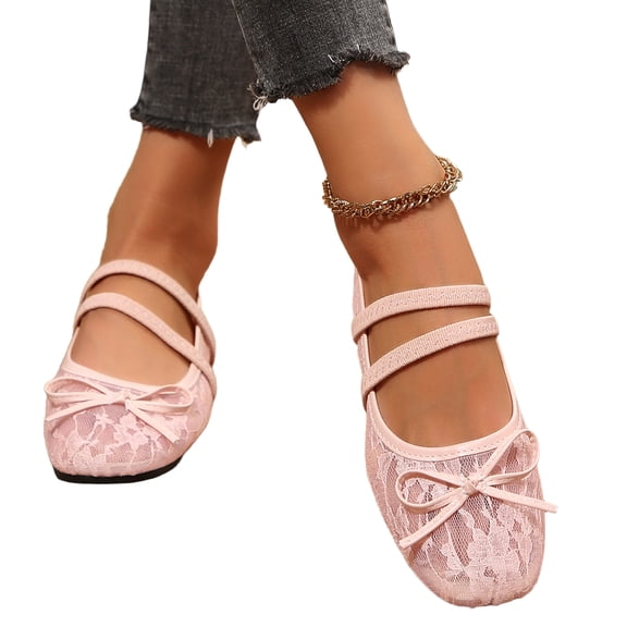 EKVAHL Women's Polka Dots Mesh Ballet Flats Bowknot Pointed Toe Ballerina Flats Closed Toe Comfortable Casual Work Shoes