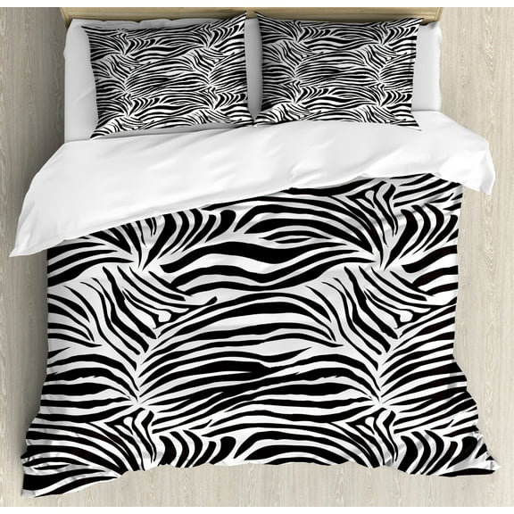 Ambesonne Black White Duvet Cover Set, Wild Zebra Lines, Calking, Black White