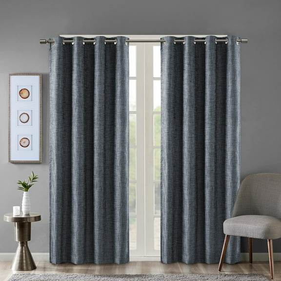 SunSmart Maya Fabric Printed Heathered Blackout Window Panel in Navy