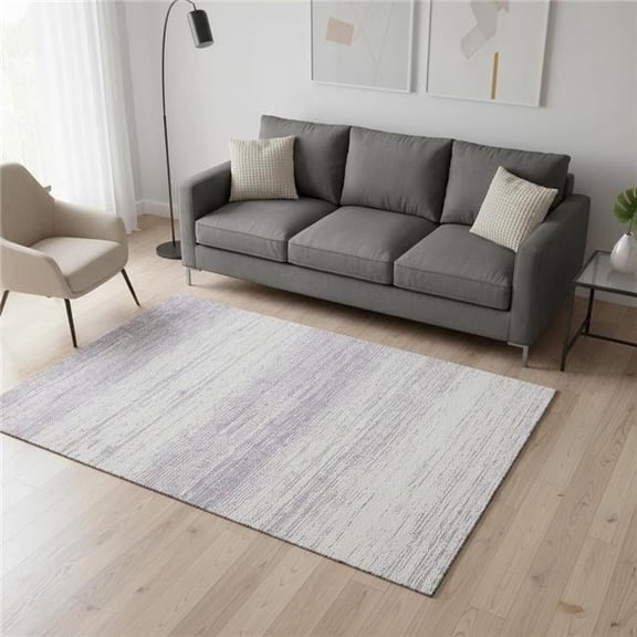 HomeRoots 668135 5 x 8 ft. Lavender & Ivory Striped Transitional Washable Machine Made Rectangle Area Rug with UV Protection