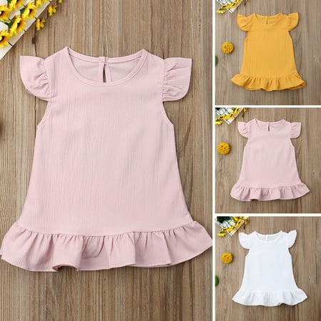 

Toddler Kid Baby Girl Sleeveless Clothes Solid Chiffon Party Dress Sundress 1-6Y