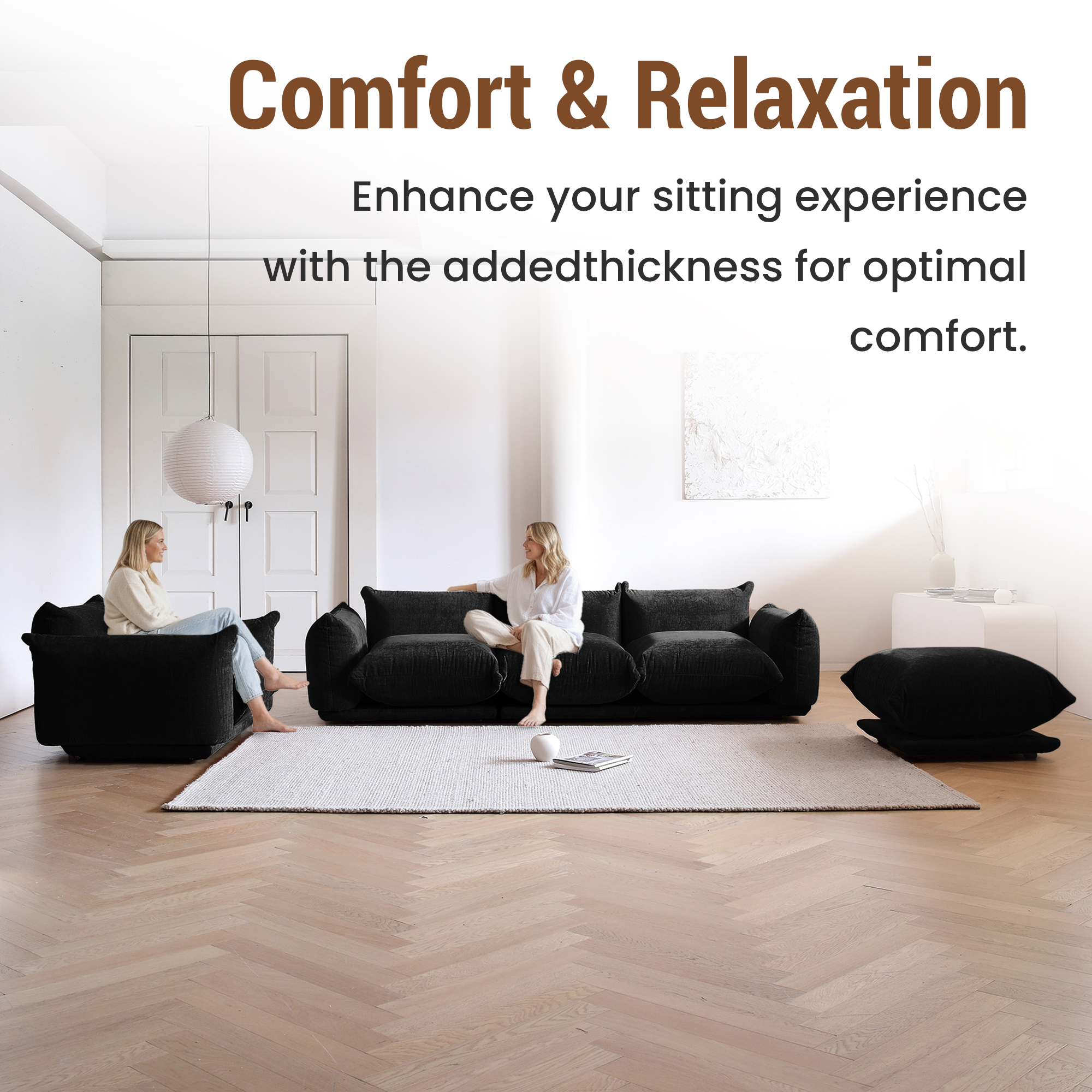 Magic Home Modular Sectional Sofa Floor sofa Foam Couch L-Shaped Sofa Chenille Couch Single Sofa Sectional Couch for Living Room,Black