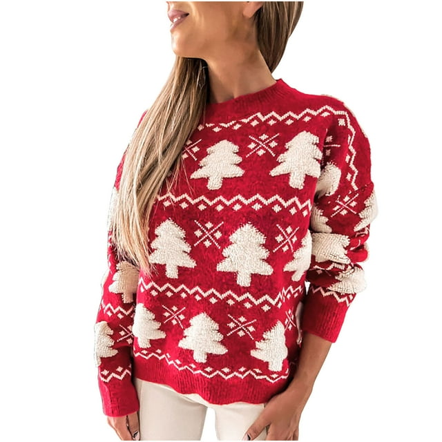 IROINID Chandail à Col Rond pour Femmes, Imprimés Graphiques, Décontracté, Mi-Long, Manches Longues, Ajusté, Robe de Noël en Tricot