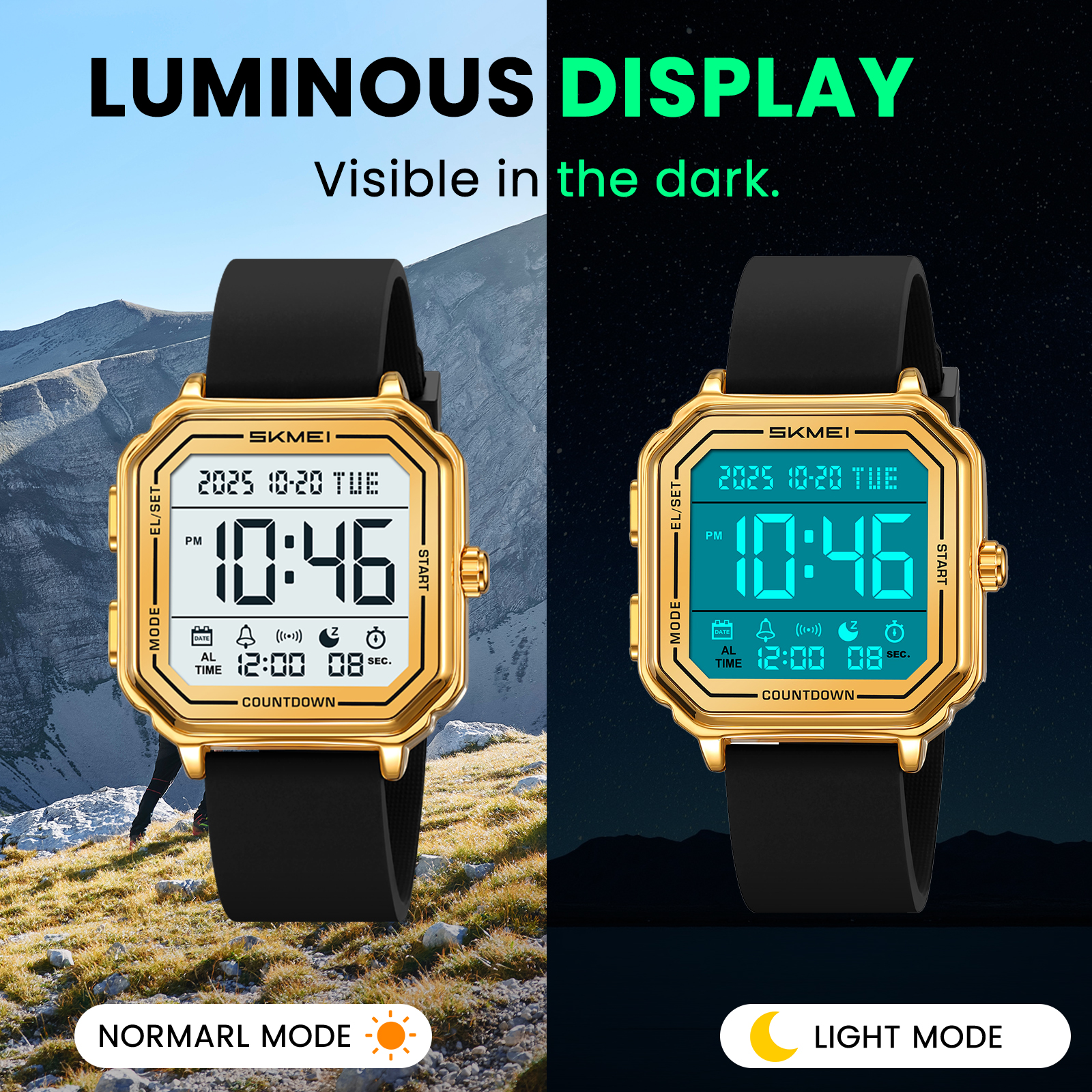 SKMEI Mens Digital Watch Sports Waterproof Outdoor Large Face Military Watches for Men with Stopwatch LED Back Ligh Alarm