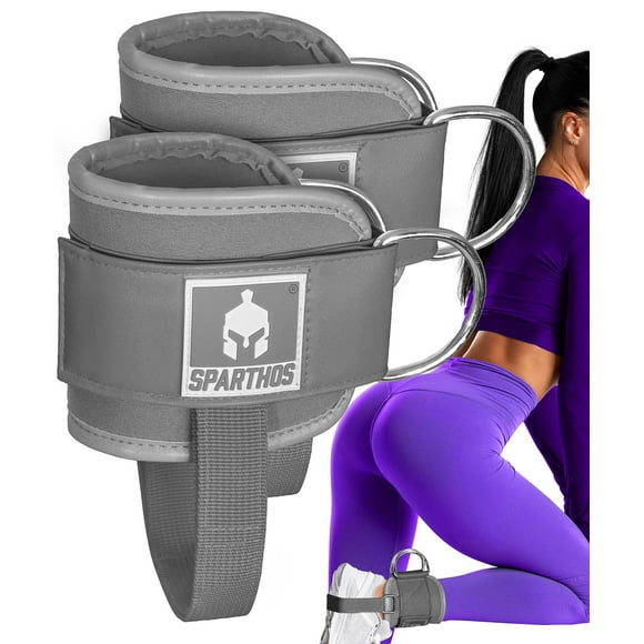 Sparthos Kickback Ankle Straps for Cable Machines - Ankle Cuff Attachment - for Working Out at Gym Machine, Weight Cables - Glute Workout Exercise Ankle Strap Accessories - (Gray, Pack of 2)