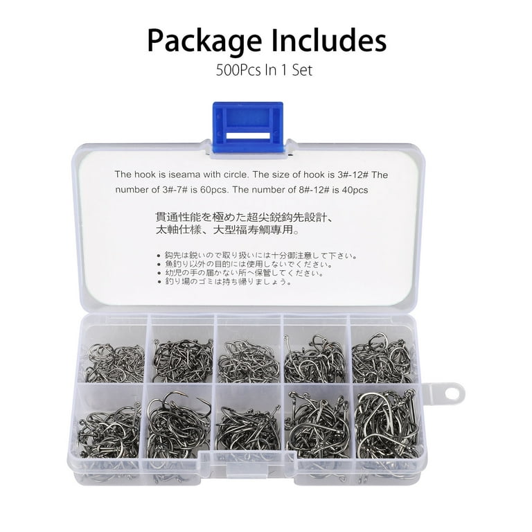 EEEkit 500pcs High Carbon Steel Fishing Hooks, Have Different Size(10 Size)  Small( 3~#12)Size Set Fishing Gear Equipment Accessories 