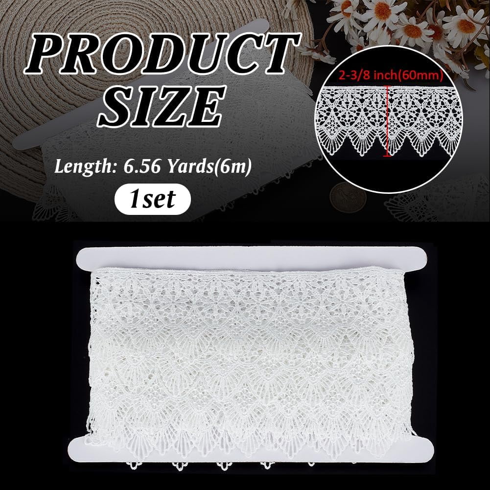 1Pc Polyester Lace Wavy Flower Ribbons for Cloth DIY Making Decor 1Pc Cardboard Display Card Black 2-3/8 inch(60mm) about 6.56 Yards(6m)/Set