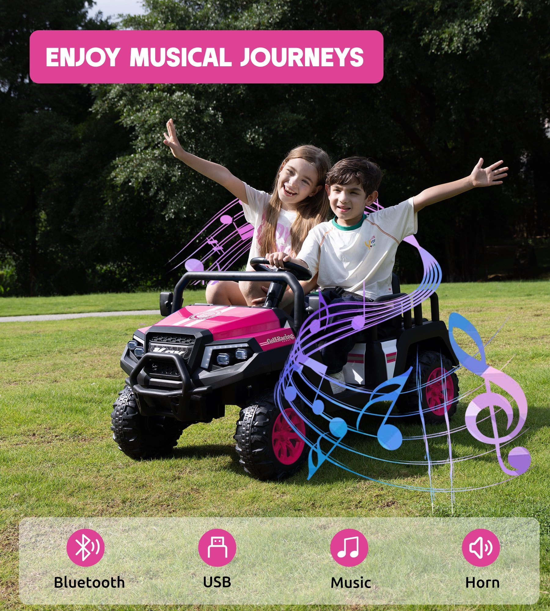 SaveJoy 24V 4 Seater Powered Ride on Car with Parent Remote Control, Electric Car Ride on Toys, Ages 3-8 Gifts, Pink