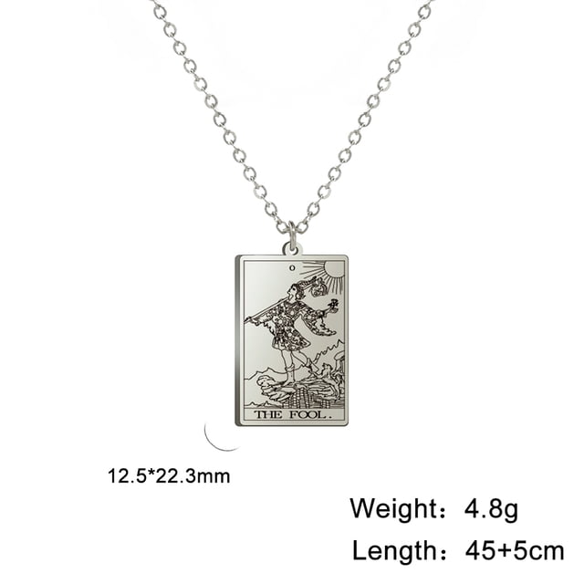 Unift Collar con colgante de tarjeta de Tarot para mujer, joyería de esoterismo de adivinación de bruja, gargantilla de cadena de acero inoxidable con clip