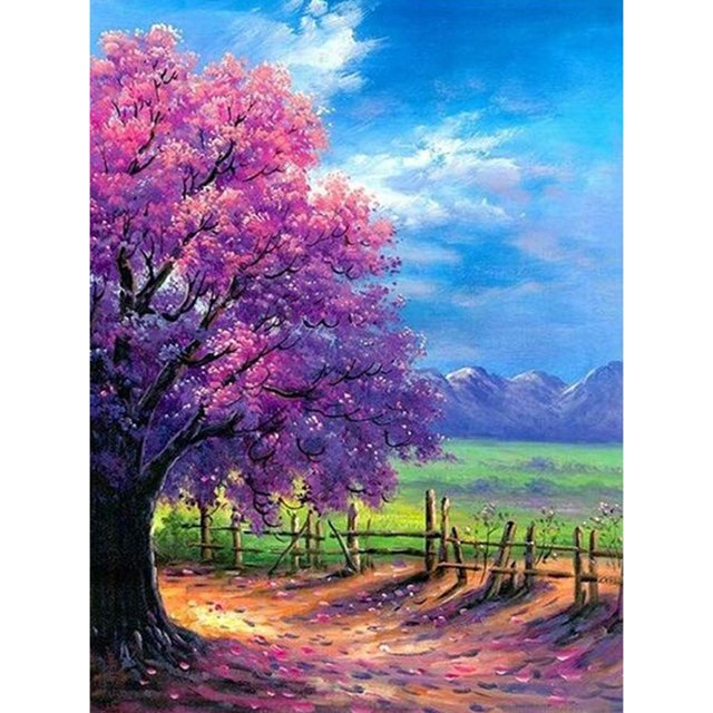 (Primavera) Serie Paisaje Primavera Con Diamantes Redondos Pintura Diamantes Resina 40*50cm B621