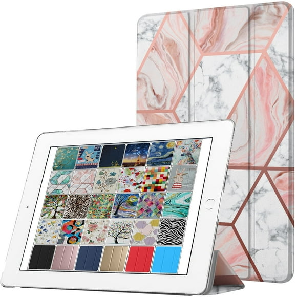 DuraSafe Cases for iPad PRO 12.9-2 Gen Slimline Series Lightweight Protective Cover with Dual Angle Stand & Clear PC Back Shell - Pink Marble