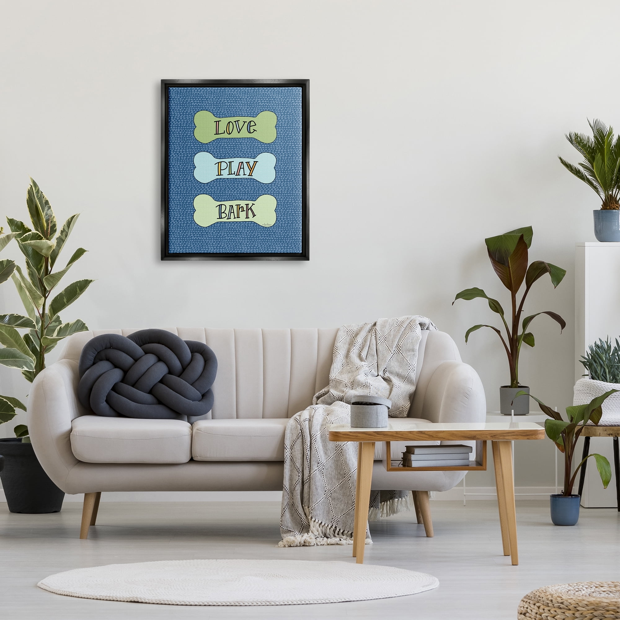 Stupell Industries Love Play Bark Blue Pattern Animals & Insects Painting Black Floater Framed Art Print Wall Art, 25 x 31