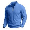 thumbnail image 4 of IWRICH Men's Quarter Zip Sweatshirts Casual Lightweight Slim Fit Pullover Tops Long Sleeve Neck Polo Tees 01-Blue L, 4 of 4